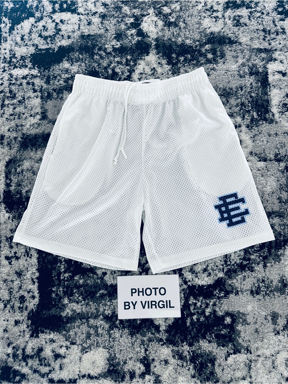 Eric Emanuel EE Men's White Mesh Athletic Shorts with Navy Logo XL